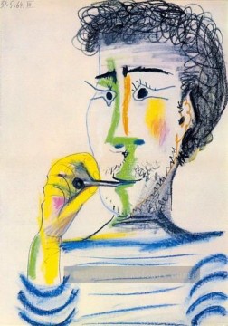 Tête d’homme barbu à la cigarette III 1964 cubiste Peinture à l'huile